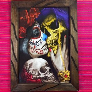 Cuadro de la Catrina Besando la Muerte